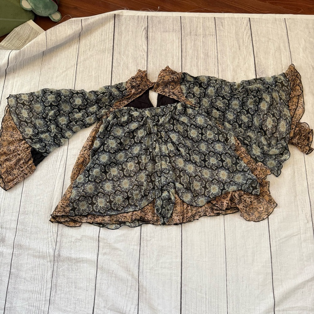 Free People Gabi Tunic Top size small black tan ruffles NEW - Picture 9 of 14